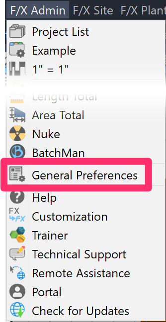 Preferences on FX Admin menu